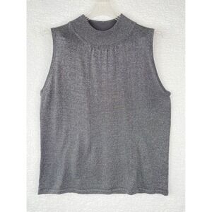 CC Hughes Grey Silver Sparkle Silk Blend Mock Neck Sleeveless Sweater Tank L